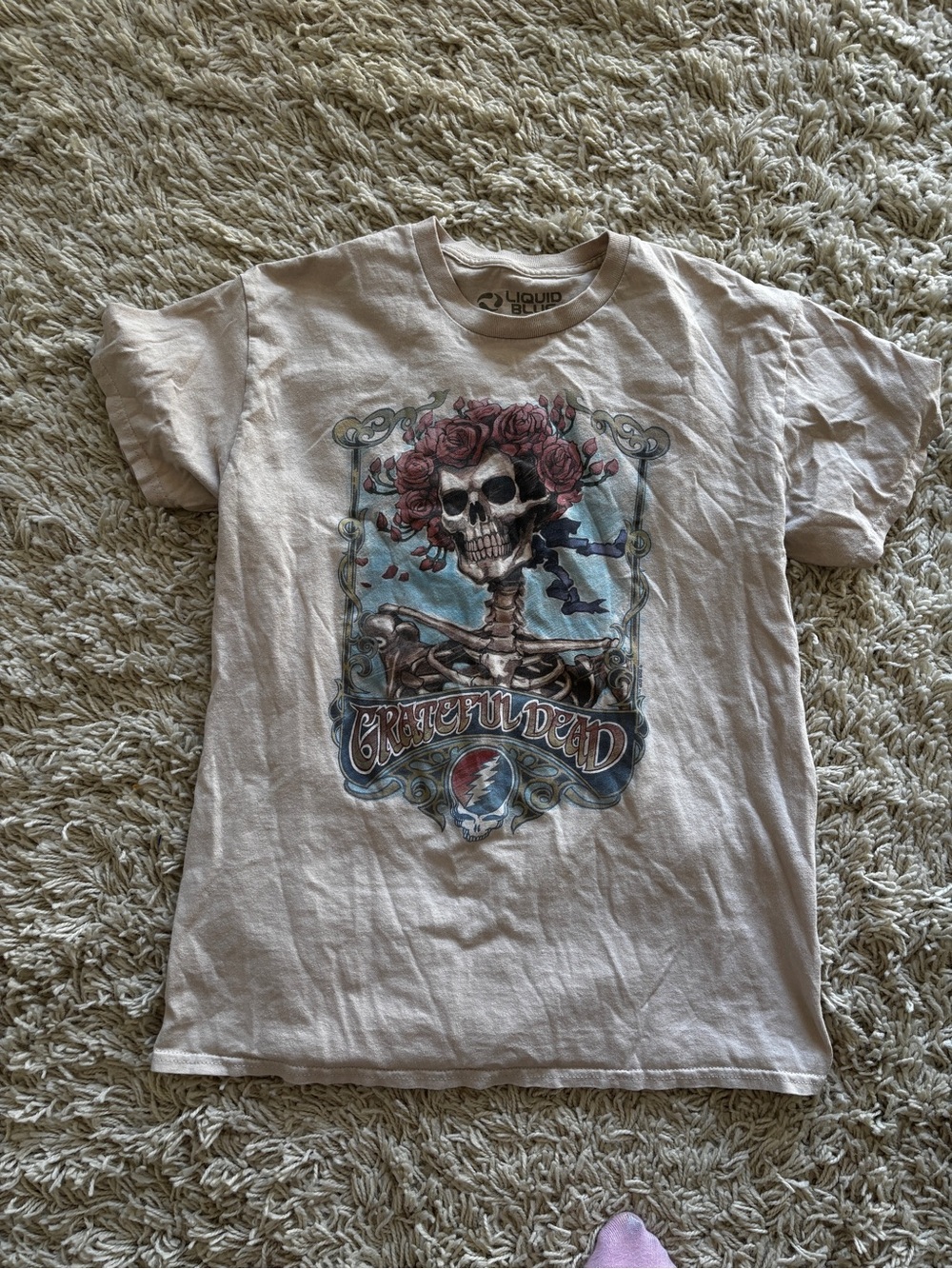 Grateful Dead Liquid Blue Men's Short Sleeve Crewneck T-Shirt - cream